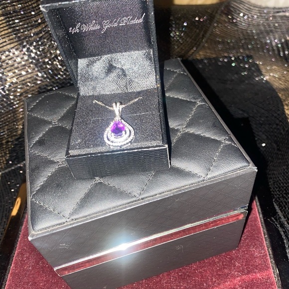 Genuine Amethyst 14k White Gold Plated Teardrop Necklace - Picture 3 of 3